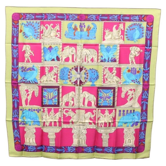 HERMES Carre 90 Scarf ""TORANA"" Silk Pink Auth am8276 - Picture 1 of 15
